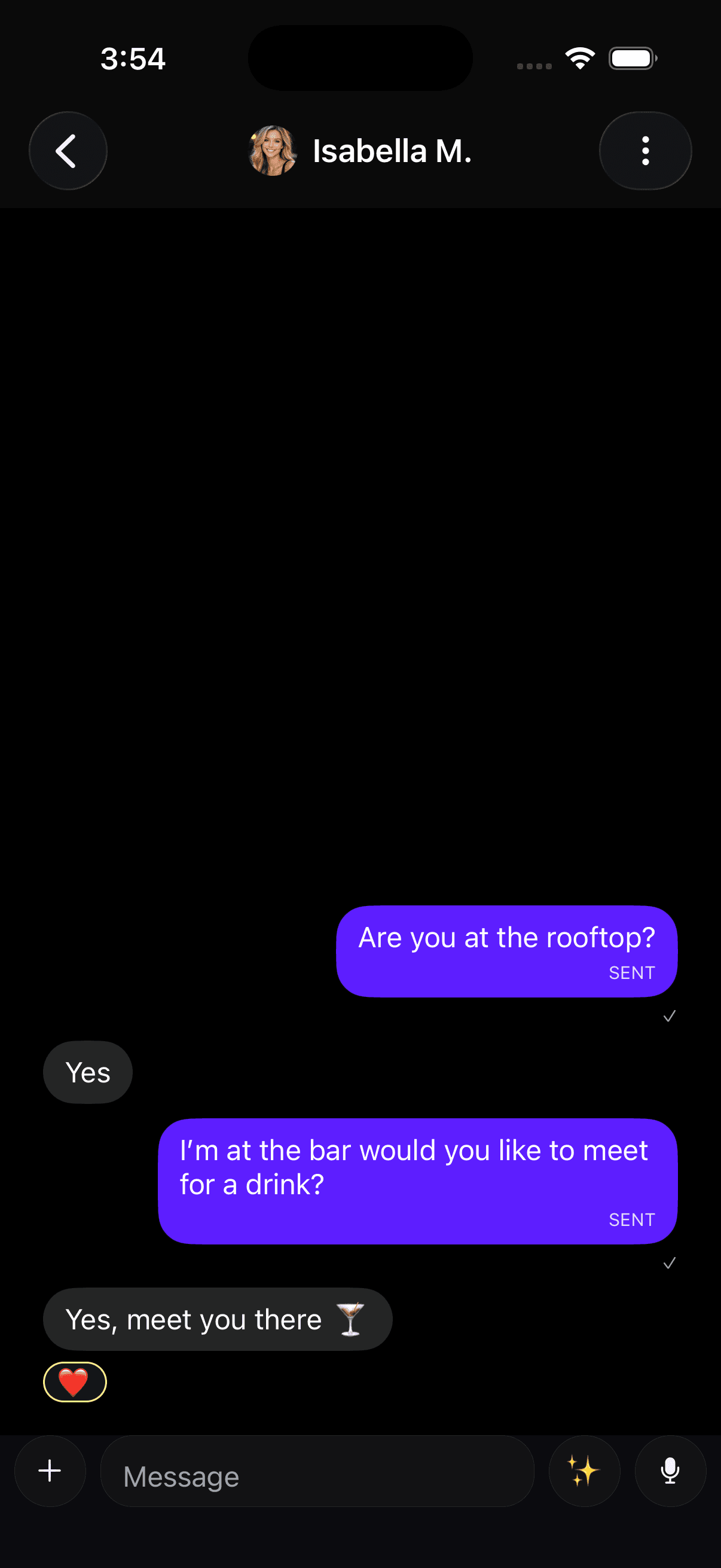 Dint+ chat conversation screen inside the app