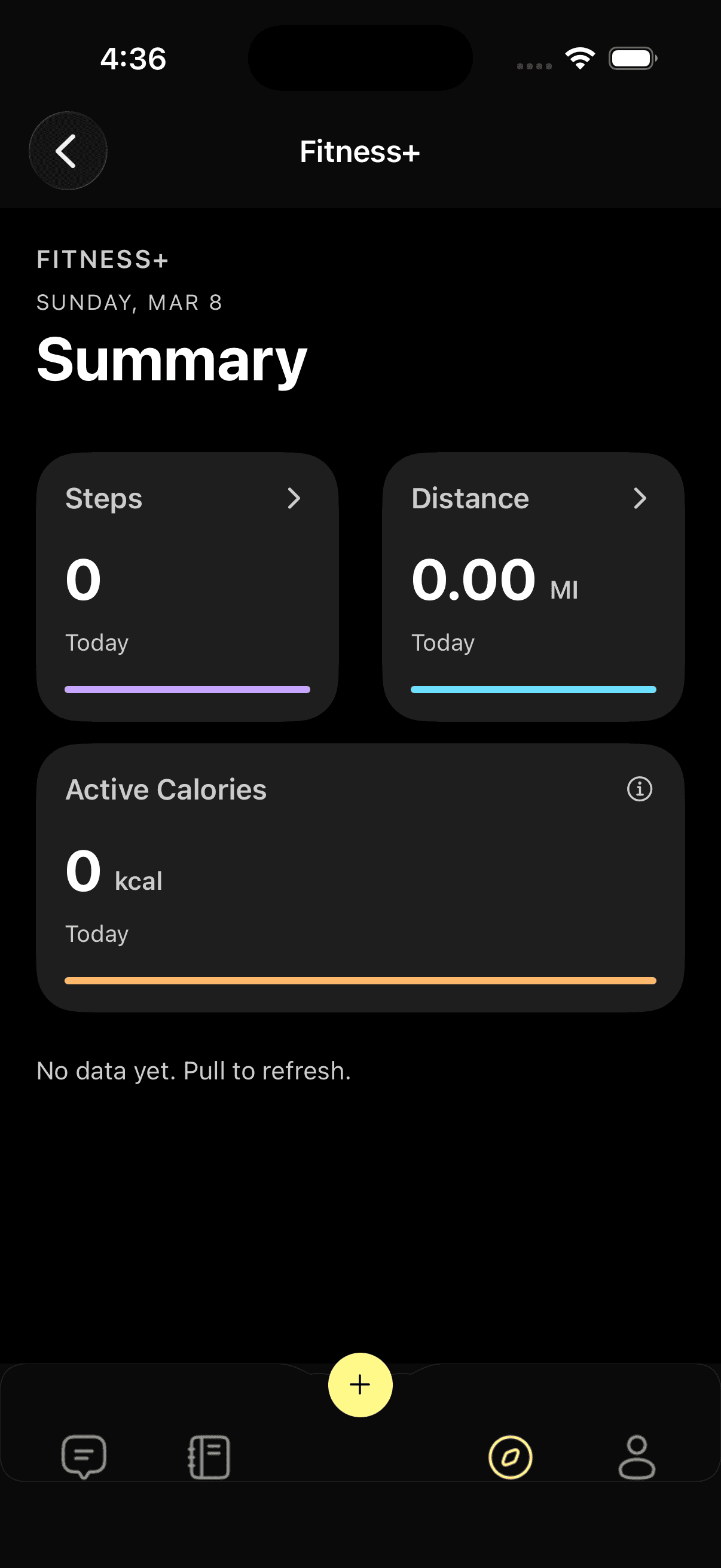 Dint+ Fitness+ summary screen inside the app