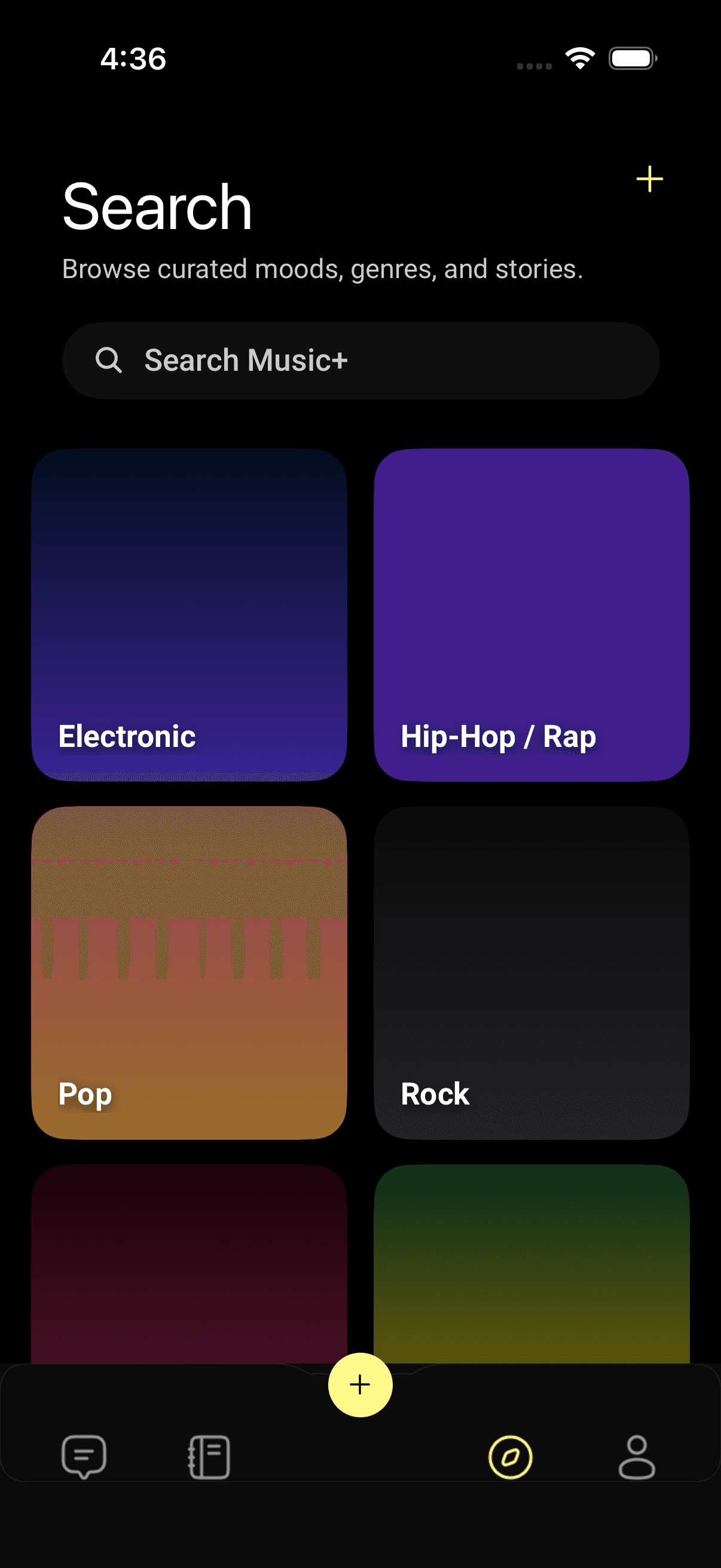 Dint+ music discovery screen inside the app