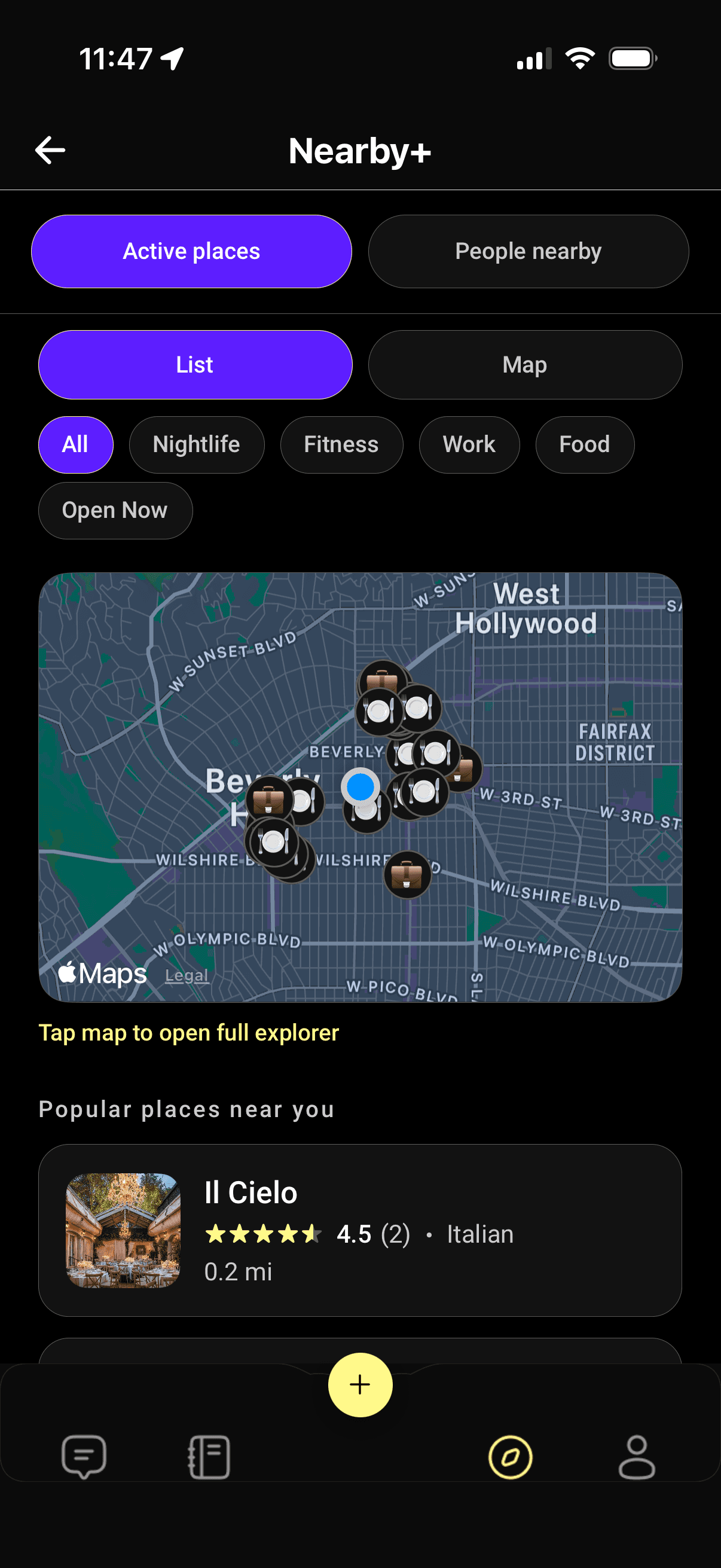 Dint+ Nearby+ discovery screen on iPhone